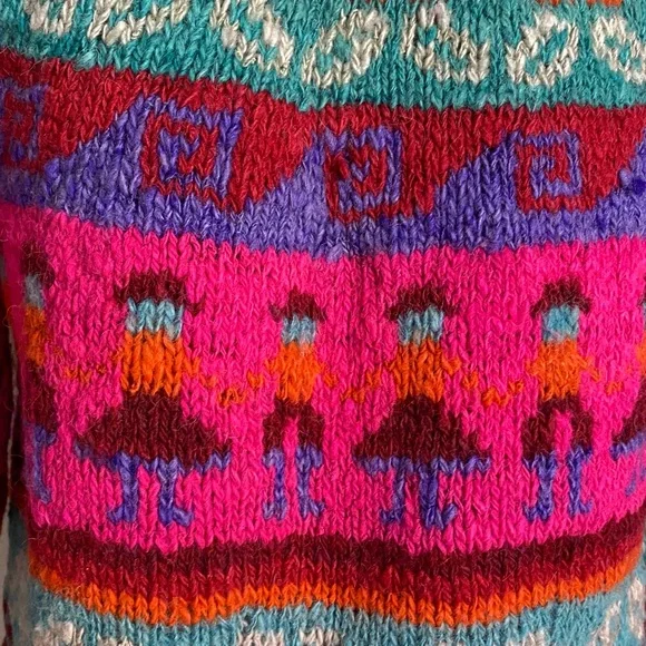 Vintage 90’s Colourful Women Handmade Knit Fairisles Wool Sweater Size S - Picture 6 of 15